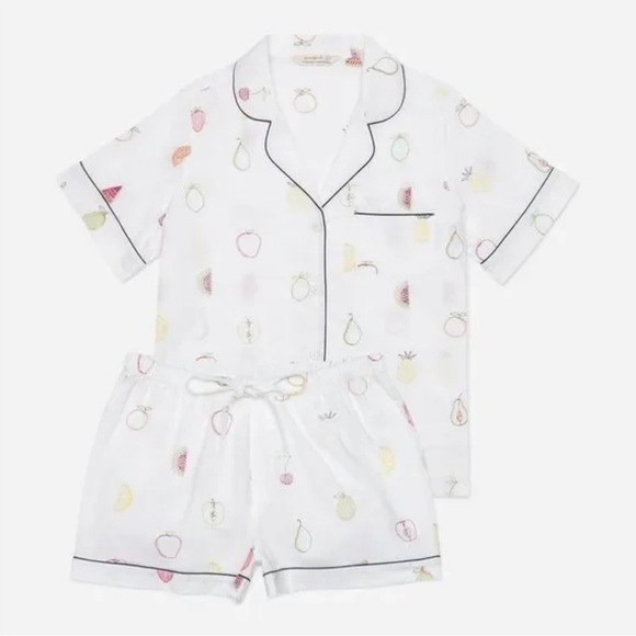 Printfresh Embroidered Fruit Short Sleeve Button Down & Shorts Pajama Set - Picture 16 of 16